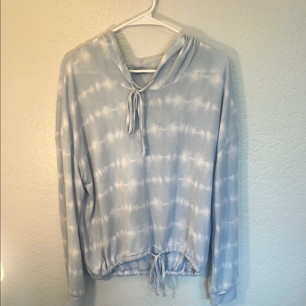 Free Press Gray and White Relaxed Tie Front Sweatshirt